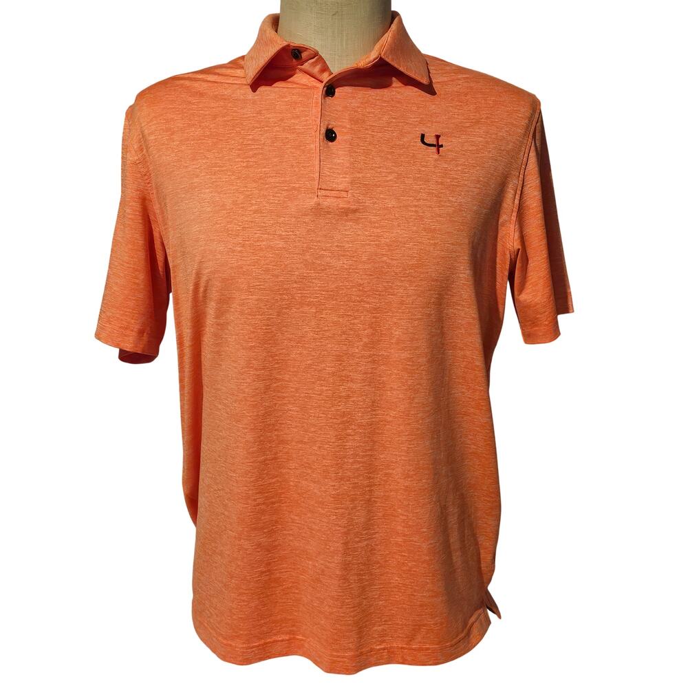 Short Par 4 Men’s Golf Polo Shirt Orange Heather Performance Stretch Size Large